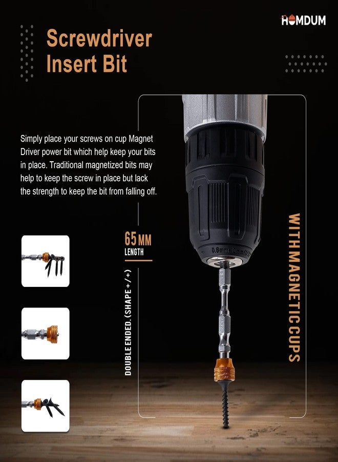 Homdum مجموعة رؤوس مفكات براغي هومدوم مع أكواب مغناطيسية، 3 قطع، 6 سم × 4 سم × 2 سم، معدن - Image 4